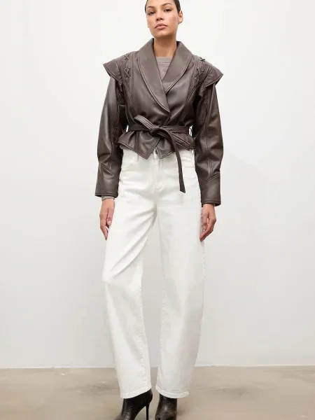 Answear.LAB kurtka skórzana przejściowa oversize brązowy