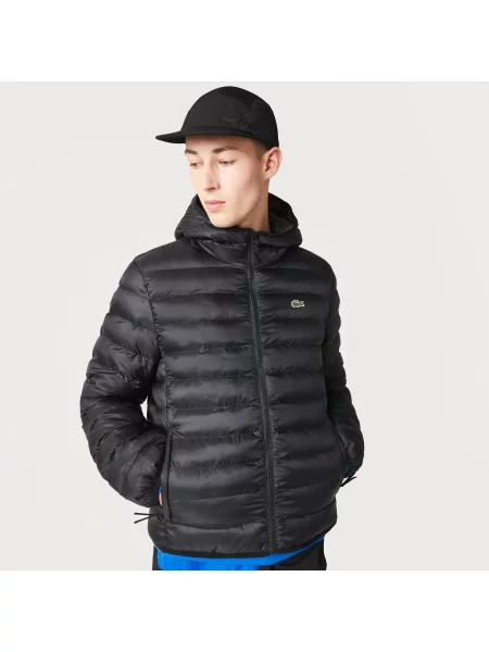 Lacoste Krótka Kurtka Pikowana Z Kapturem czarna