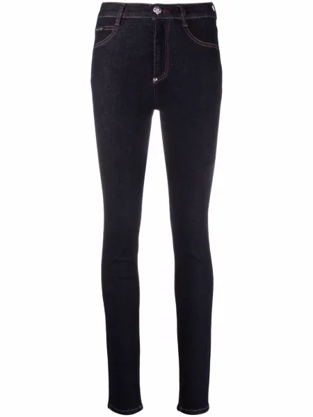 Jeansy skinny Philipp Plein z wysoką talią niebieskie