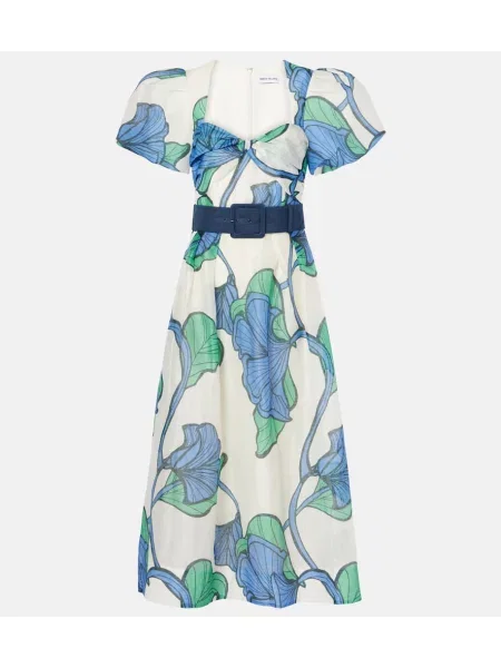 Rochie midi Rebecca Vallance de in cu model floral până la genunchi albastru