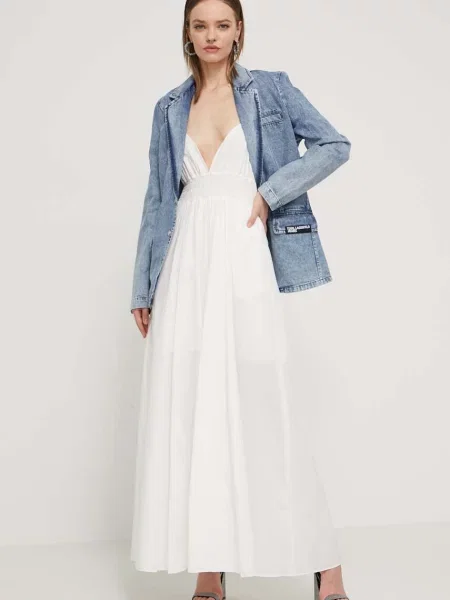 HUGO rochie din maxi evazati alb