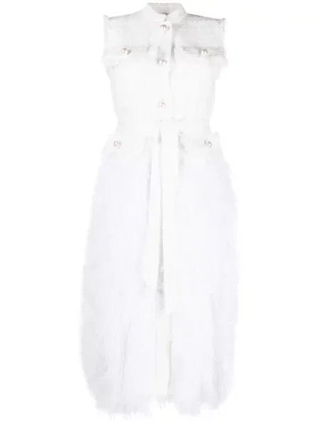 Sukienka midi Huishan Zhang w piórka do kolan garniturowa biała