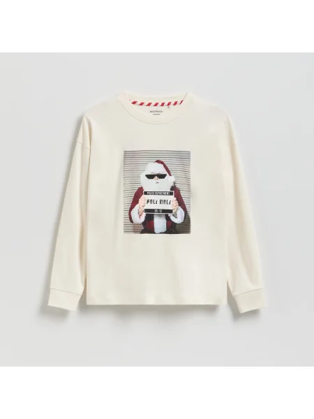 Reserved Hosszú ujjú karácsonyi póló rátéttel krémszínű