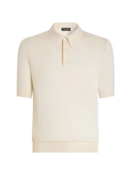 Tricou polo Dolce & Gabbana din cașmir alb