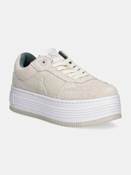 Велурени маратонки Calvin Klein Jeans BOLD PLATF LACEUP LOW MG SUEDE бежово