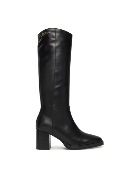 Tommy Hilfiger Čižmy Stacked Heel Leather Long Boot čierna
