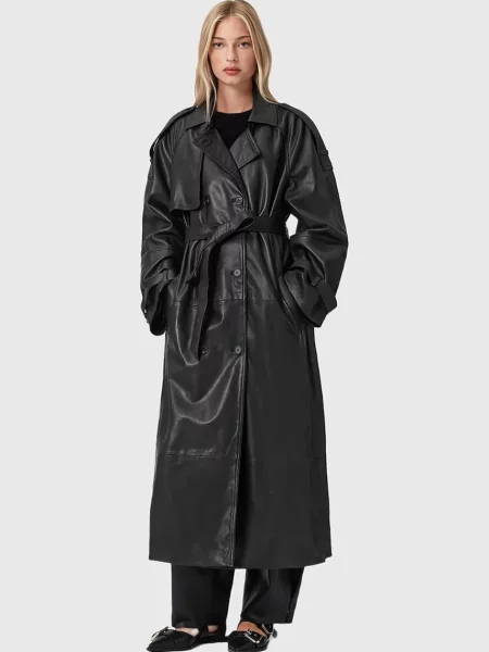 AllSaints palton de piele REED negru