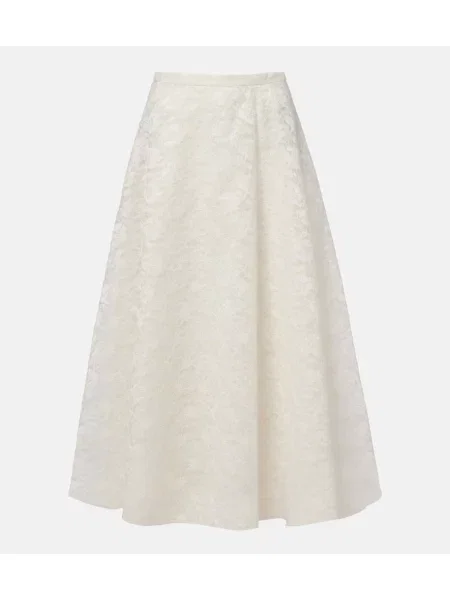 Fustă midi Max Mara cu broderie până la genunchi alb