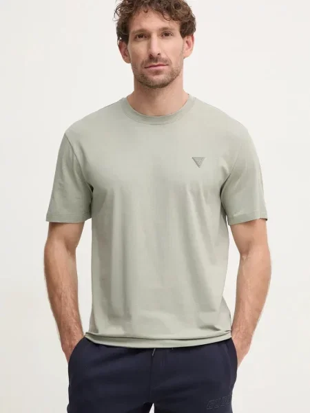 T-shirt z detalem z logo model ‘HEDLEY’ Guess zielona