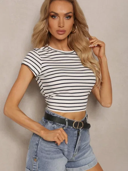 Prążkowany T-shirt z Bawełny o Krótkim Kroju Zolira biały