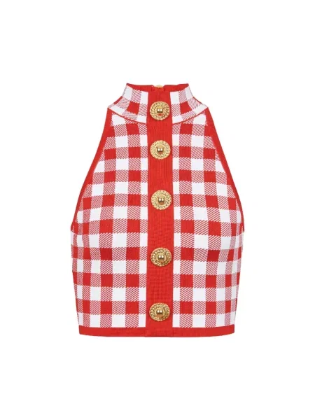 Top Balmain w kratkę czerwony