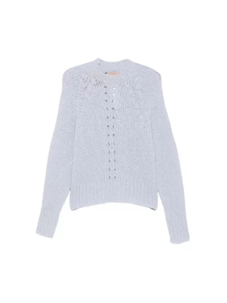 Sweter Twinset wełniany z nadrukiem niebieski