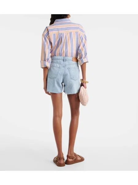 Pantaloni scurți din denim 7 For All Mankind cu talie înaltă albastru
