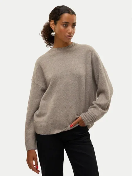 VERO MODA Sveter VMBOOM béžová melírovaná sivá