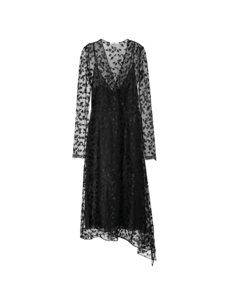 Rochie midi Fendi cu imprimeu geometric asimetrică din dantelă negru