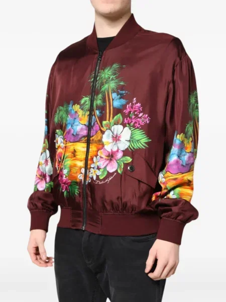 Копринено яке Dolce & Gabbana с принт в тропически десен кафяво