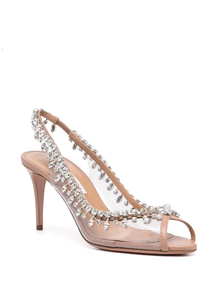 Bateliai Aquazzura slingback su kristalais balta
