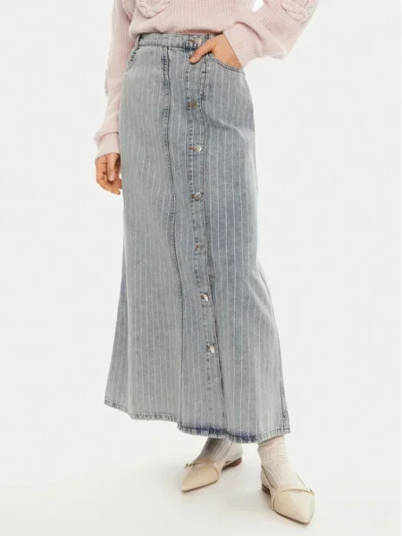 MUNTHE fusta jeans SAIMA maxi evazati albastru