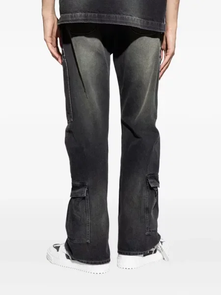 Blugi Off-white cu broderie alb