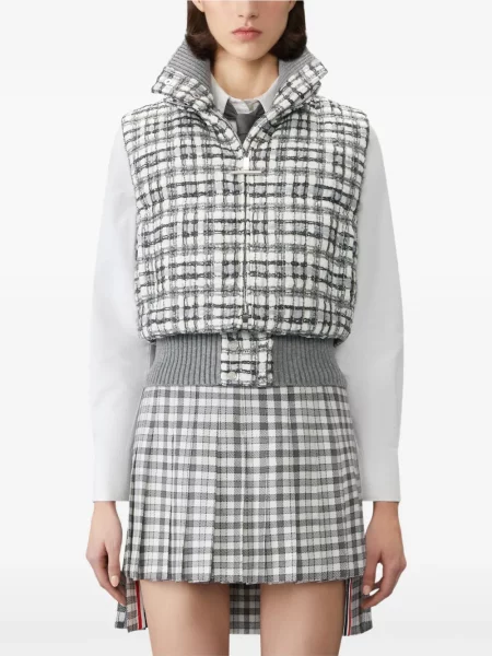 Decupat vestă din puf Thom Browne din tweed alb