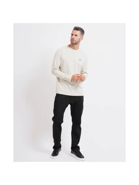 Bluzka z długim rękawem o kroju regular fit z mieszanka bawełny model Tee Long' Boss Green beżowa