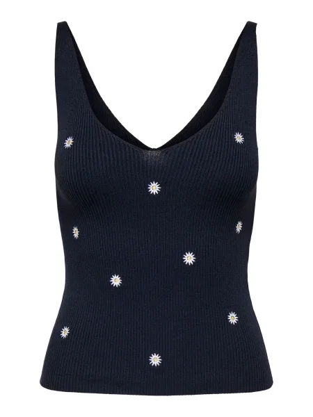 JDY Top brodat JDYNANNA albastru marin / galben alb