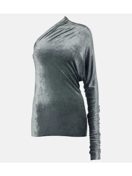 Top Rick Owens de catifea cu un umăr gol albastru