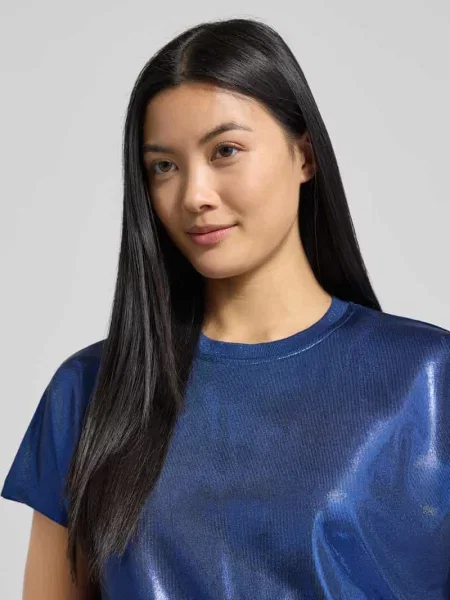 T-shirt z imitacji skóry model ‘Nicola’ Mos Mosh niebieska