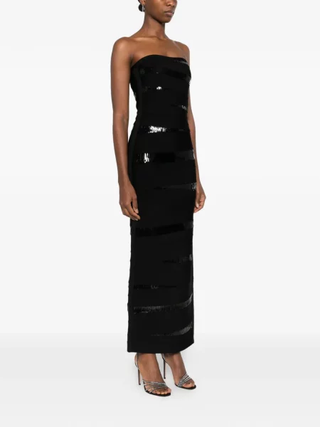 Sukienka midi Hervé Léger z cekinami do kolan garniturowa czarna