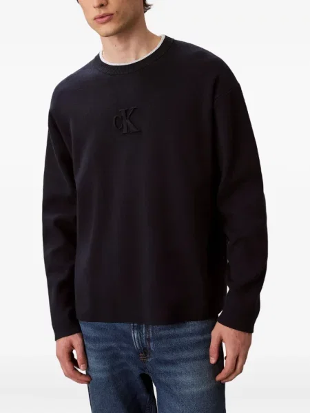 Pulover Calvin Klein Jeans cu decolteu rotund albastru