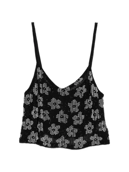 Top Ashish cu paiete cu model floral negru