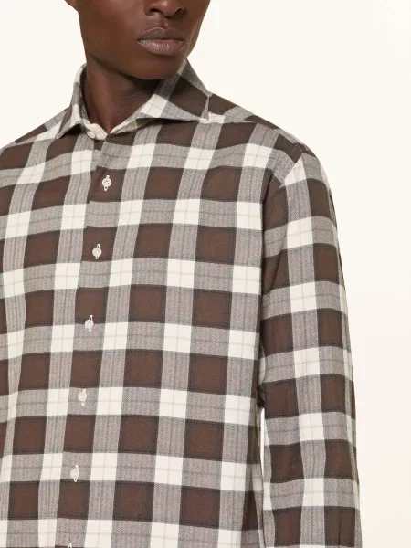 Artigiano Flanelová Košile Classic Fit tmavě hnědá/ béžová/ režná béžová