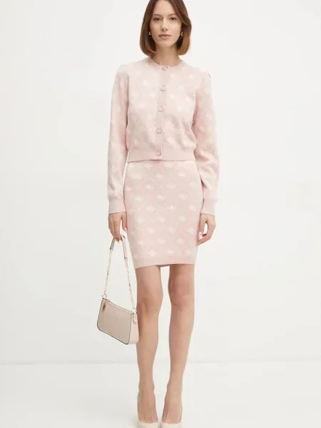 Guess spódnica z domieszką wełny SARAH mini ołówkowa różowy