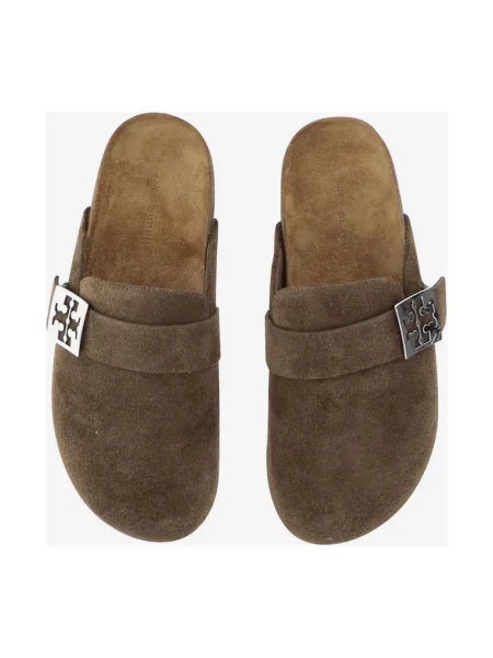 Klapki mules Tory Burch skórzane brązowe