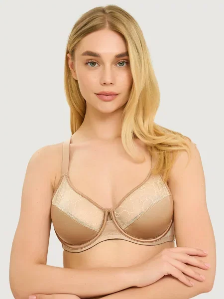 Однотонный бюстгальтер с вышивкой бежевий