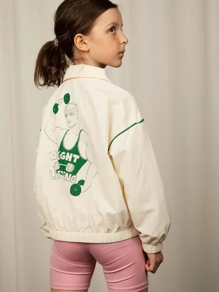 Mini Rodini Dětská bomber bunda Weight lifting bílá