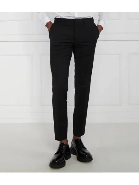 HUGO gyapjú nadrág | extra slim fit fekete