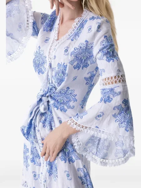 Sukienka maxi Temptation Positano w kwiatki z nadrukiem koronkowa biała