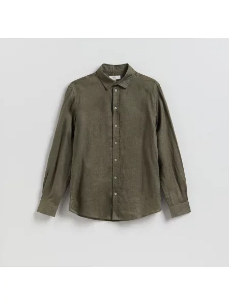 Reserved Karcsúsított lenvászon ing zöld