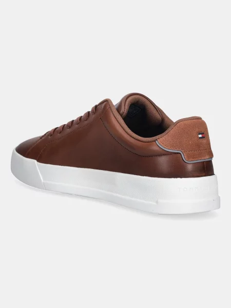 Tommy Hilfiger bőr sportcipő TH COURT CORE COGNAC barna