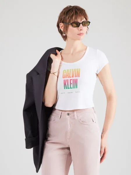 Calvin Klein Jeans Majica Pride žuta / mandarina / roza bijela
