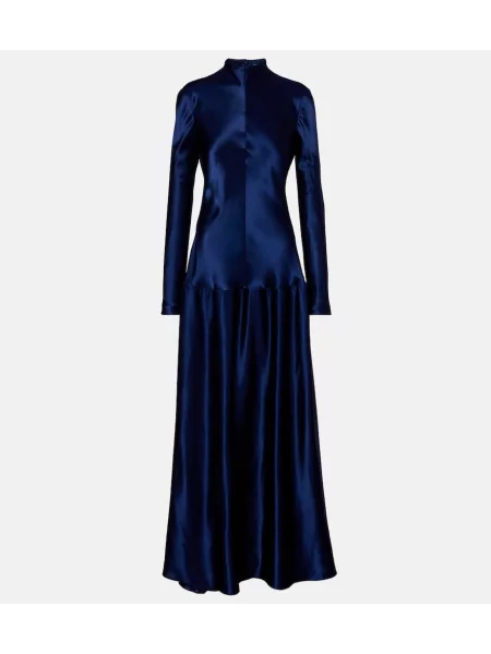 Satynowa maksi sukienka maxi Fforme garniturowa niebieska