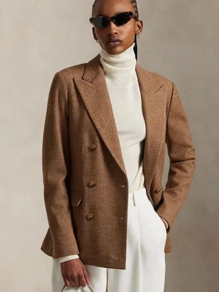 Marynarka Polo Ralph Lauren wełniana dwurzędowa brązowa