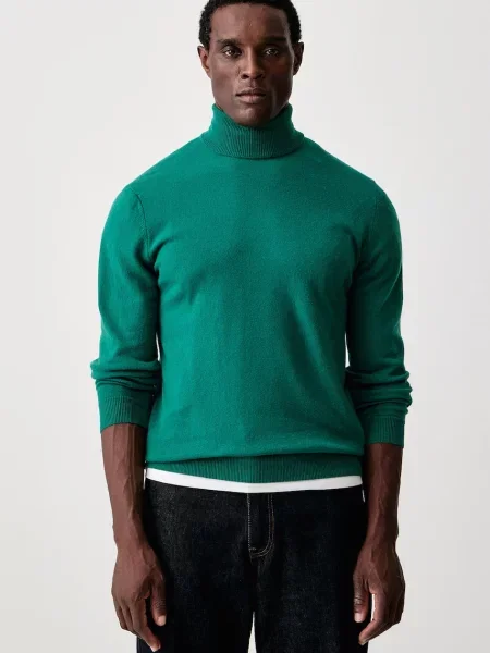 United Colors of Benetton pulover cu guler înalt pentru bărbați din lână verde