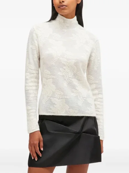 Top Ganni cu model floral din jacard alb