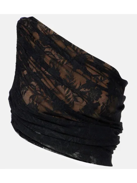 Top Norma Kamali din dantelă drapat negru