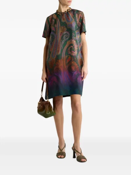 Rochie mini Etro de mătase cu model paisley verde