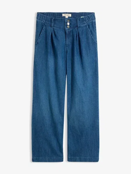 Jeansy wide leg high waist z wygodną talią niebieskie
