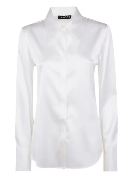 Długa kołnierzykowy koszula Drhope biała