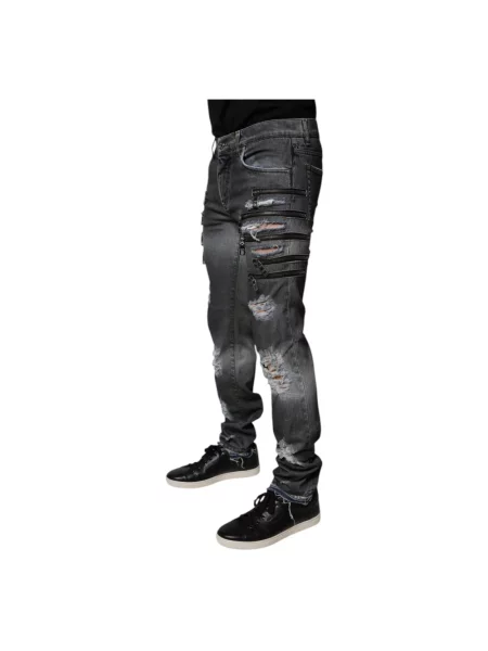 Skinny jeansy Dolce And Gabbana z przetarciami szare